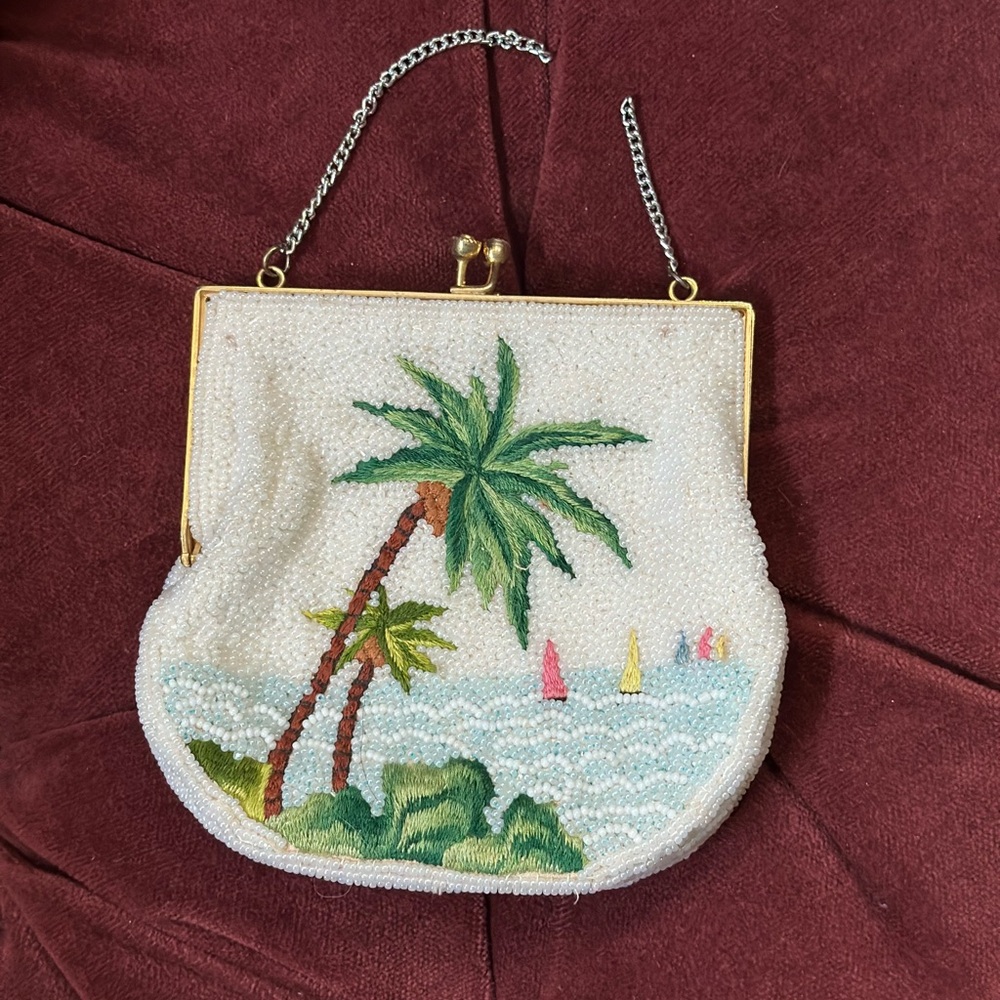 Beaded and Embroidered Palm Tree Clutch